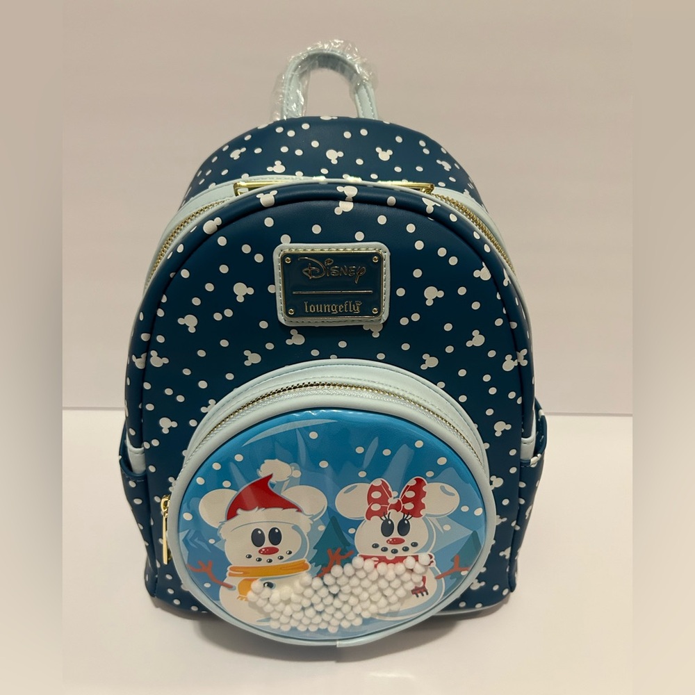Loungefly Disney Mickey & Minnie Mouse Snow Globe Mini Backpack new with tags